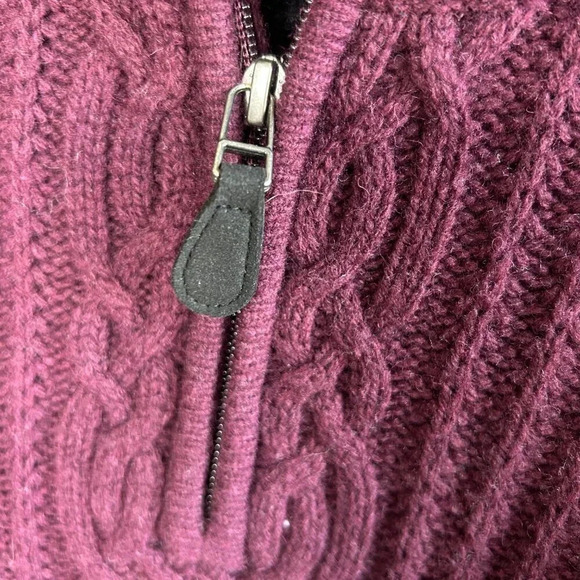 Jos. A Banks Men's Plum Purple 1/4 Zip Cable Knit Lambswool Blend Sweater Size L - Picture 3 of 7